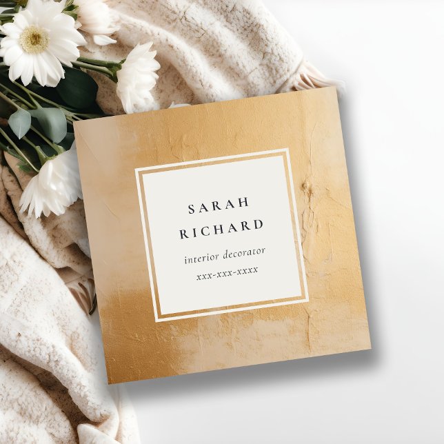 Classy Artistic Beige Guld Oil Paint Struktur Fyrkantigt Visitkort (Skapare uppladdad)