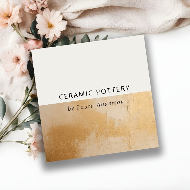 Classy Artistic Beige Guld Oil Paint Struktur Fyrkantigt Visitkort (Skapare uppladdad)