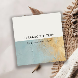 Classy Artistic Dusky Blue Guld Oil Paint Struktur Fyrkantigt Visitkort