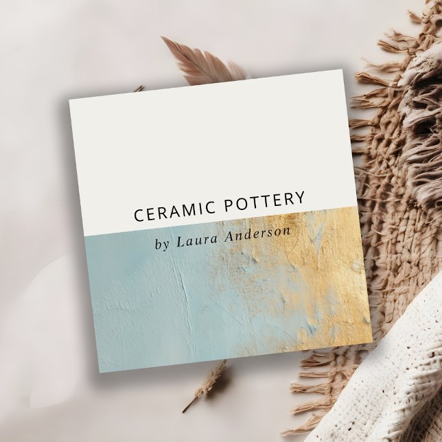 Classy Artistic Dusky Blue Guld Oil Paint Struktur Fyrkantigt Visitkort (Skapare uppladdad)