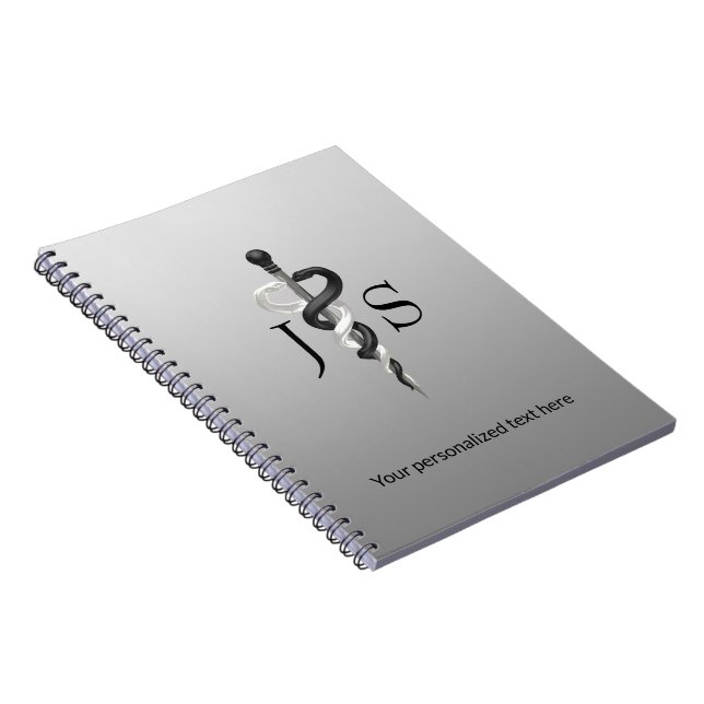 Classy Asclepius Noble Medical Elegant Black White Anteckningsbok (Högra Sidan)