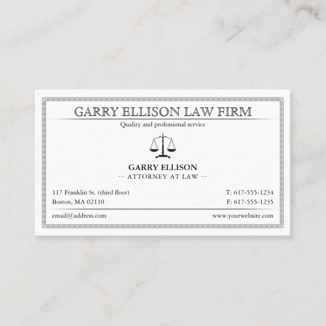 Classy Attorney at Law | Lawyer Visitkort (Framsida)