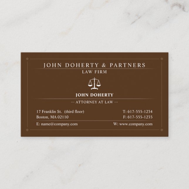 Classy Attorney Law | Lawyer Brown Visitkort (Framsida)