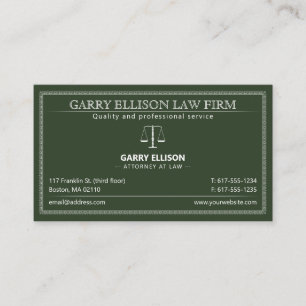 Classy Attorney Law Mörk grönt advokat Visitkort