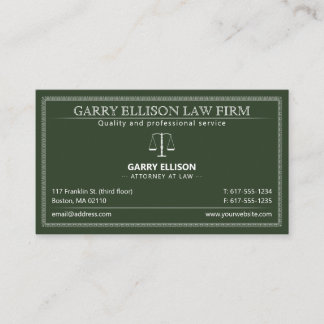 Classy Attorney Law | Mörk grönt advokat Visitkort