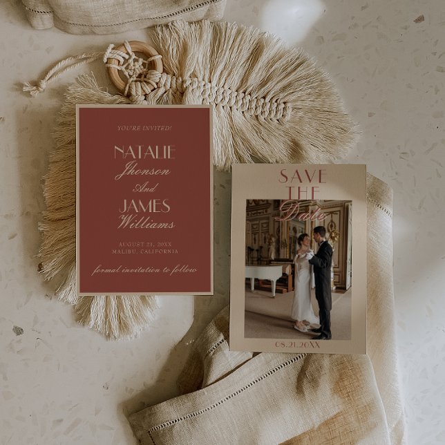 Classy Auburn Cream Old Money Photo Wedding Spara Datumet (Skapare uppladdad)