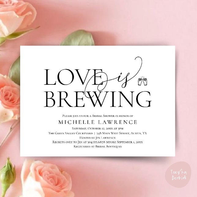 Classy Beer Party Möhippa, Kärlek brinner Inbjudningar (Classy Beer Party Bridal Shower, Love is brewing modern romantic invites Card PDF in Black white)