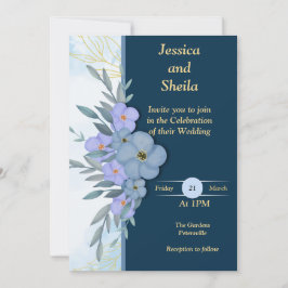 Classy blåa blommor bröllopsinbjudan, inbjudningar