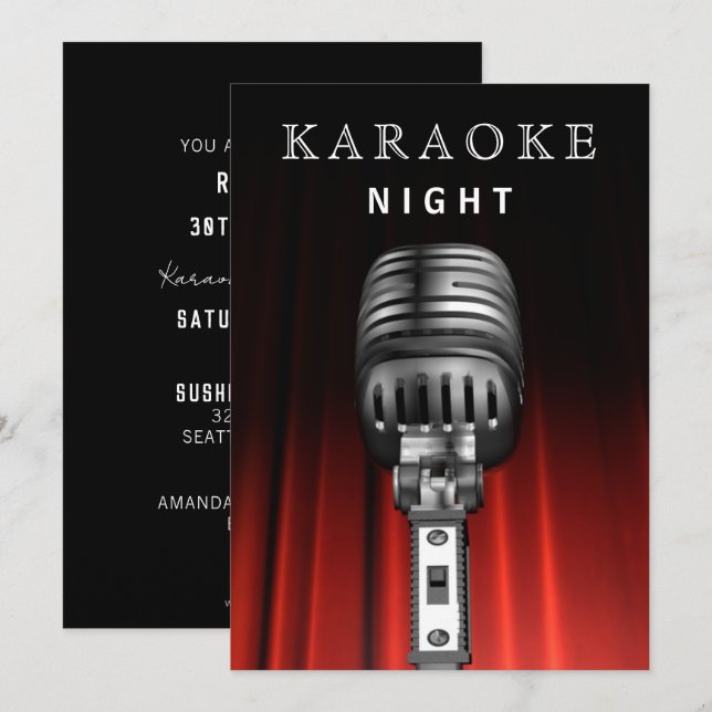 Classy Black 30års födelsedag Karaoke Night Party Inbjudningar (Fram/baksida)