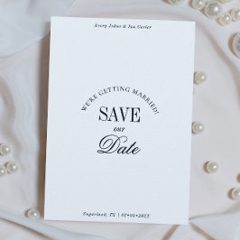 Classy Black and White Elegant Save the Date Card Spara Datumet