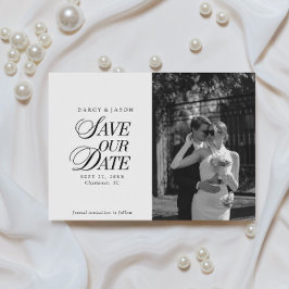 Classy Black and White Elegant Save the Date Card Spara Datumet