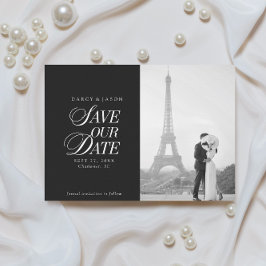 Classy Black and White Elegant Save the Date Card Spara Datumet