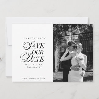 Classy Black and White Elegant Save the Date Card Spara Datumet