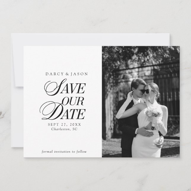 Classy Black and White Elegant Save the Date Card Spara Datumet (Framsida)