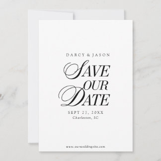 Classy Black and White Elegant Save the Date Card Spara Datumet