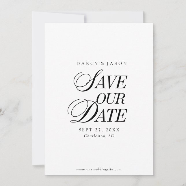 Classy Black and White Elegant Save the Date Card Spara Datumet (Framsida)