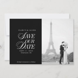Classy Black and White Elegant Save the Date Card Spara Datumet