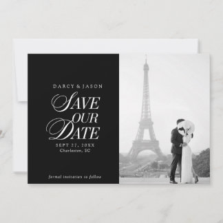 Classy Black and White Elegant Save the Date Card Spara Datumet