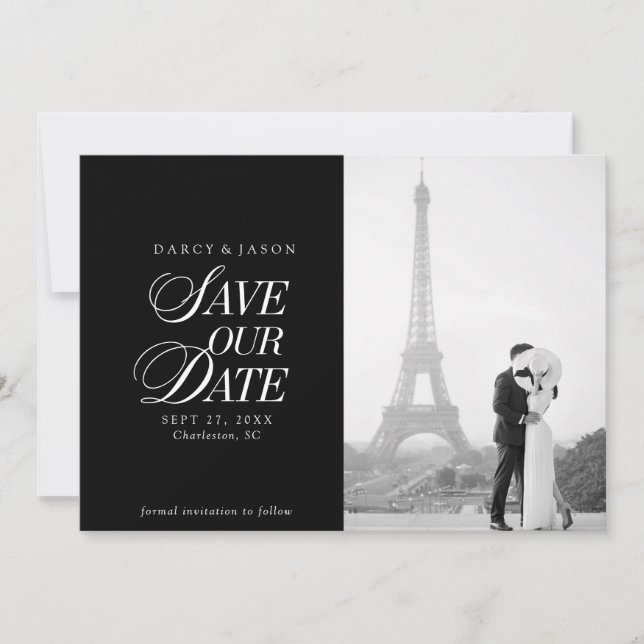 Classy Black and White Elegant Save the Date Card Spara Datumet (Framsida)