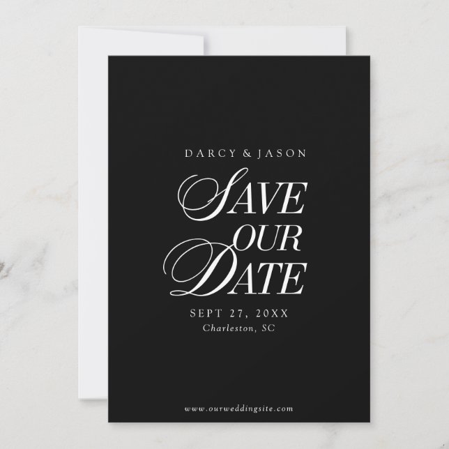 Classy Black and White Elegant Save the Date Card Spara Datumet (Framsida)