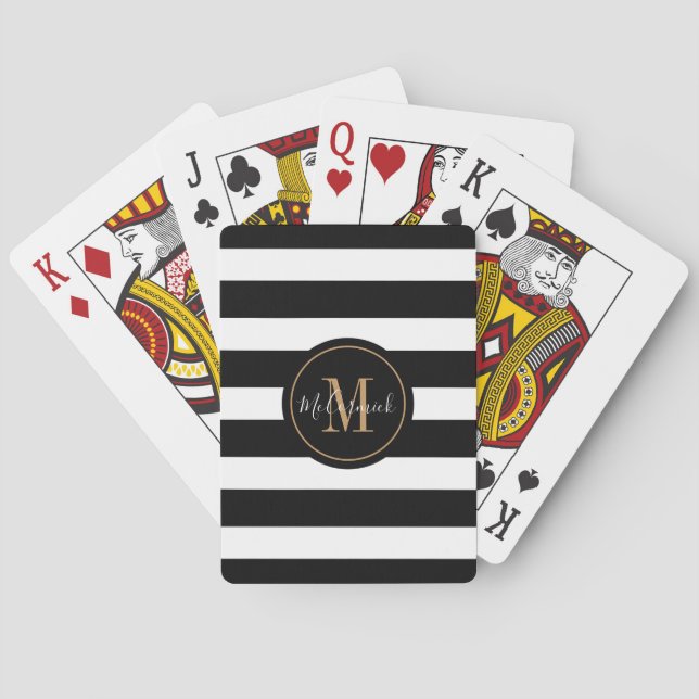 Classy Black and White Monogrammed Personlig Casinokort (Baksidan)
