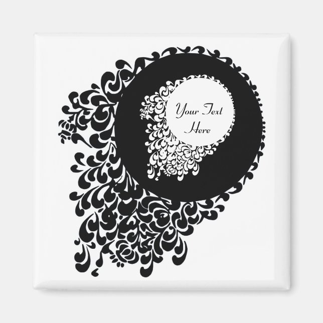Classy Black and White Ornate Mönster Magnet (Framsidan)