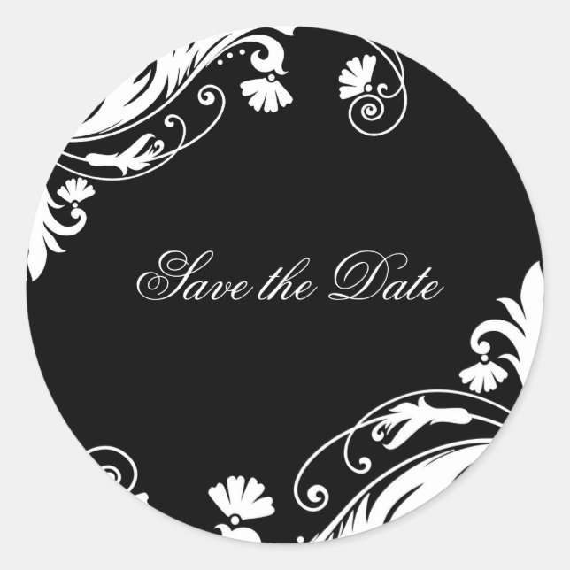 Classy Black and White Wedding Stickers Runt Klistermärke (Framsida)