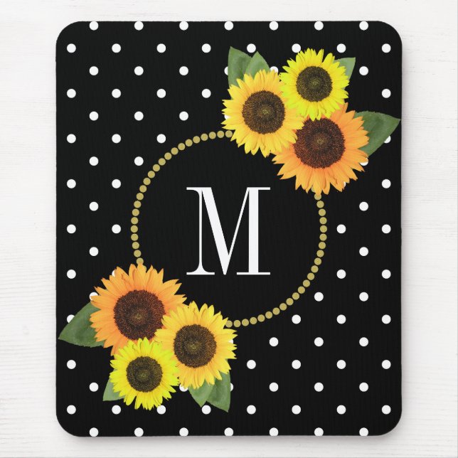 Classy Black Antique Blommigt Polka dots Monogram Musmatta (Framsidan)