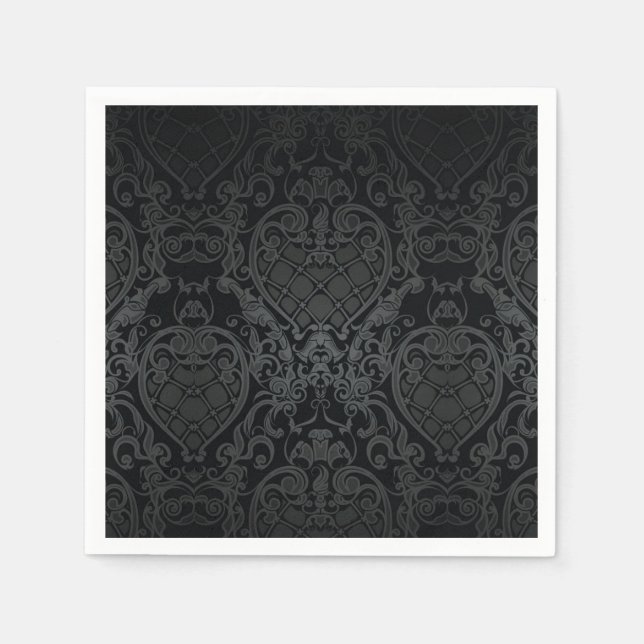 CLASSY BLACK BAROQUE VAPENSKÖLD MÖNSTER NAPKIN DES PAPPERSSERVETT (Framsidan)