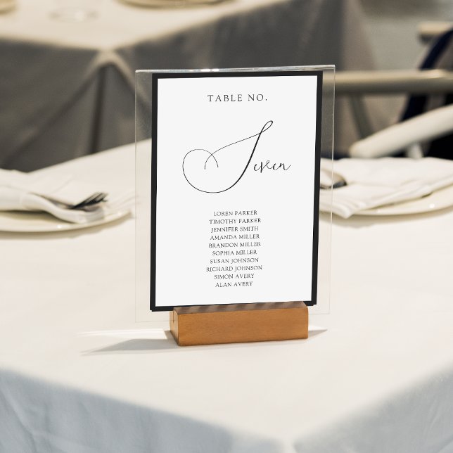 Classy Black Border Script Wedding Seating Chart Bordsnummer (Skapare uppladdad)
