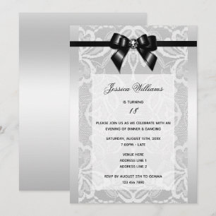Classy Black Bow & Snöre Birthday Inbjudningar
