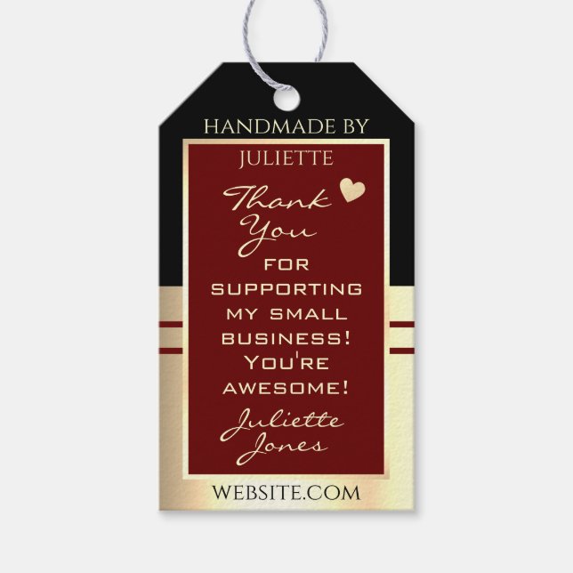 Classy Black Burgundy och Guld Packaging Tack Presentetikett (Framsidan)
