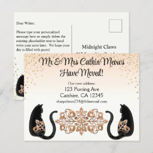 Classy Black Cat, vi har Flyttat, Ny adress Postca Vykort