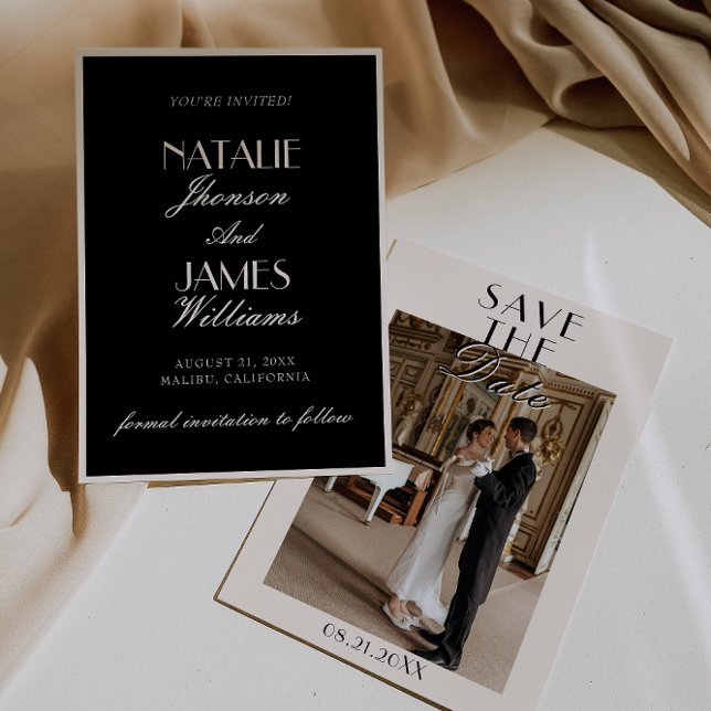 Classy Black Cream Old Money Photo Wedding Spara Datumet (Skapare uppladdad)