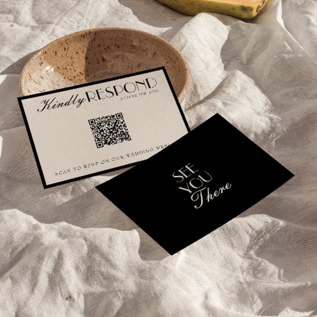 Classy Black Cream Old Money QR Code Wedding OSA Kort (Skapare uppladdad)