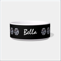 Classy Black Diamond Deorated Ceramic Pet Bowl