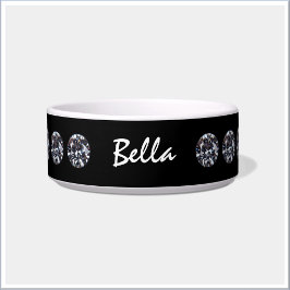 Classy Black Diamond Deorated Ceramic Pet Bowl