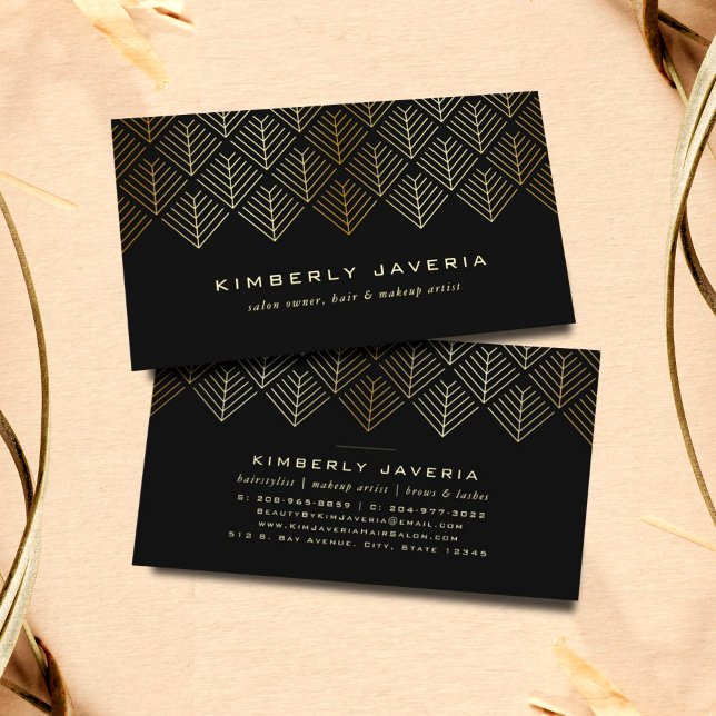 Classy Black & Elegant Guld Geometric Mönster Visitkort (Skapare uppladdad)