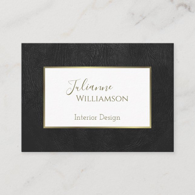 Classy Black Faux Leather med Guld Ram Elegant Visitkort (Framsida)