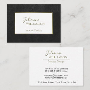 Classy Black Faux Leather med Guld Ram Elegant Visitkort