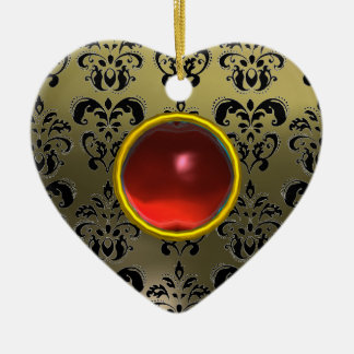CLASSY BLACK GRÅTT RED DAMASK OCH RUBY GEM STONE JULGRANSPRYDNAD KERAMIK