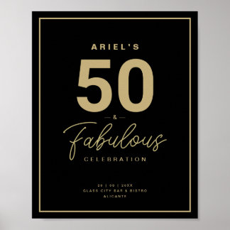 Classy Black & Guld 50 & Fabulous Födelsedagsfest Poster