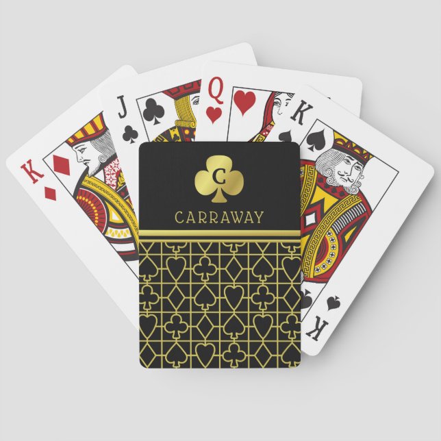 Classy Black Guld Card Kostym Monogrammed Klöver Kortlek (Baksidan)