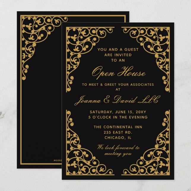 Classy Black Guld Corporate Party-inbjudan Inbjudningar (Fram/baksida)