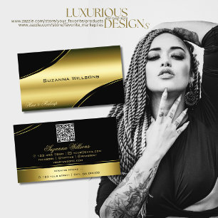 Classy Black Guld Curved Linjer med QR-kod Visitkort
