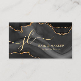 Classy Black Guld Marble Agate Monogram-skript Visitkort