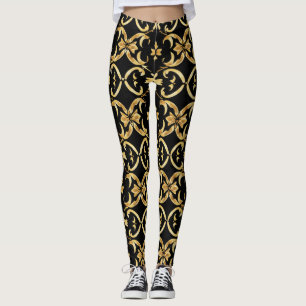 Classy Black Guld Mönster Leggings