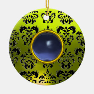 CLASSY BLACK GULT DAMASK GEM STONE JULGRANSPRYDNAD KERAMIK