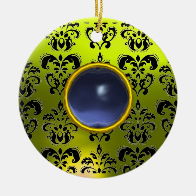 CLASSY BLACK GULT DAMASK GEM STONE JULGRANSPRYDNAD KERAMIK (Framsidan)