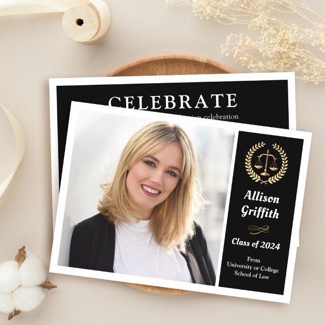Classy Black Law School Photo Studentfest Inbjudningar (Skapare uppladdad)